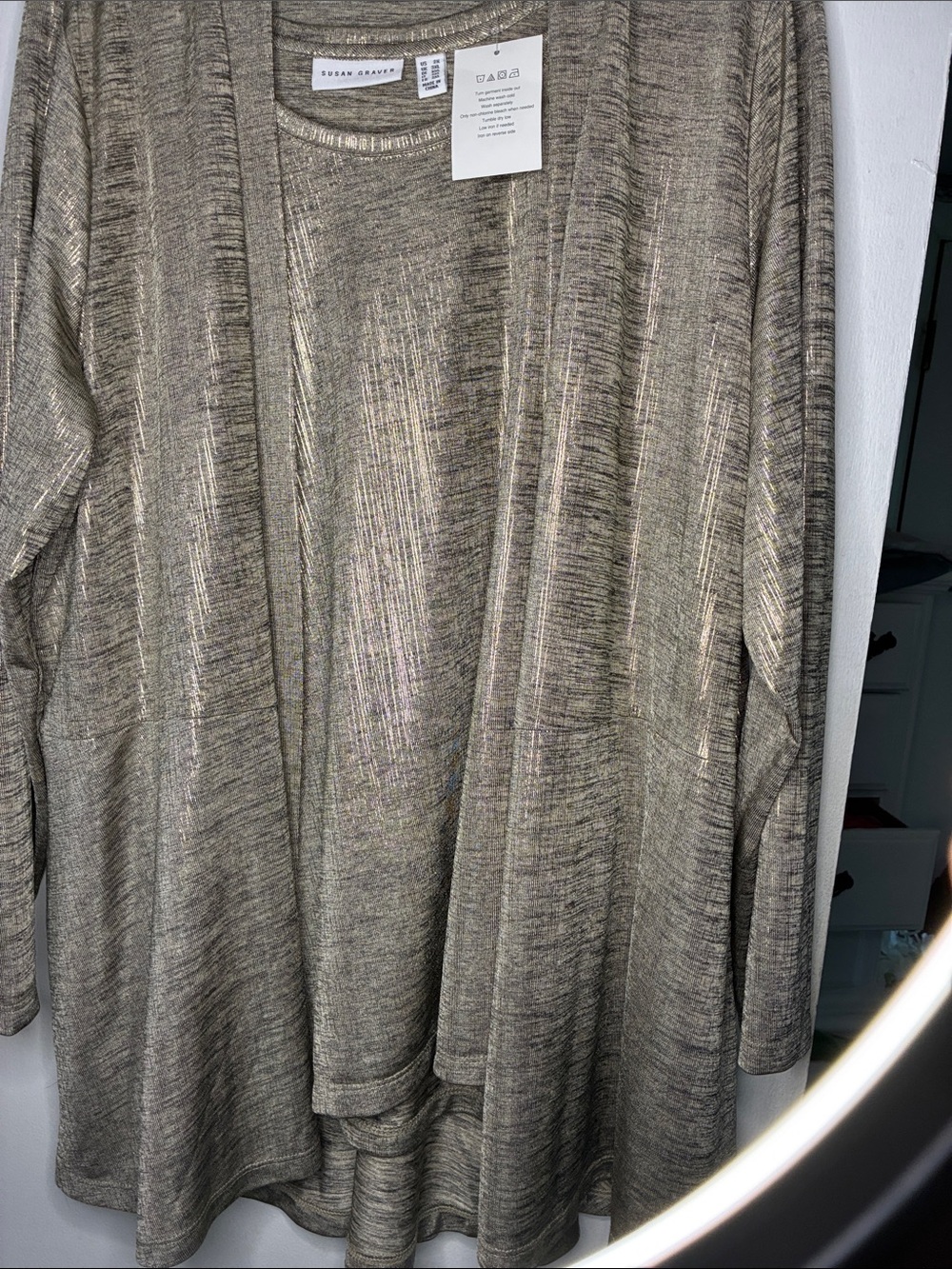 NWT Susan Graver Sleeveless Top and Matching Jacket Metallic  Gold Shimmer 2X